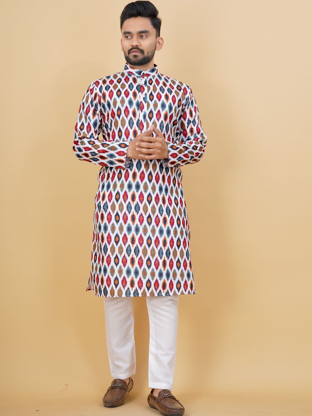 

PREMROOP- THE STYLE YOU LOVE Abstract Printed Cotton Kurta, White
