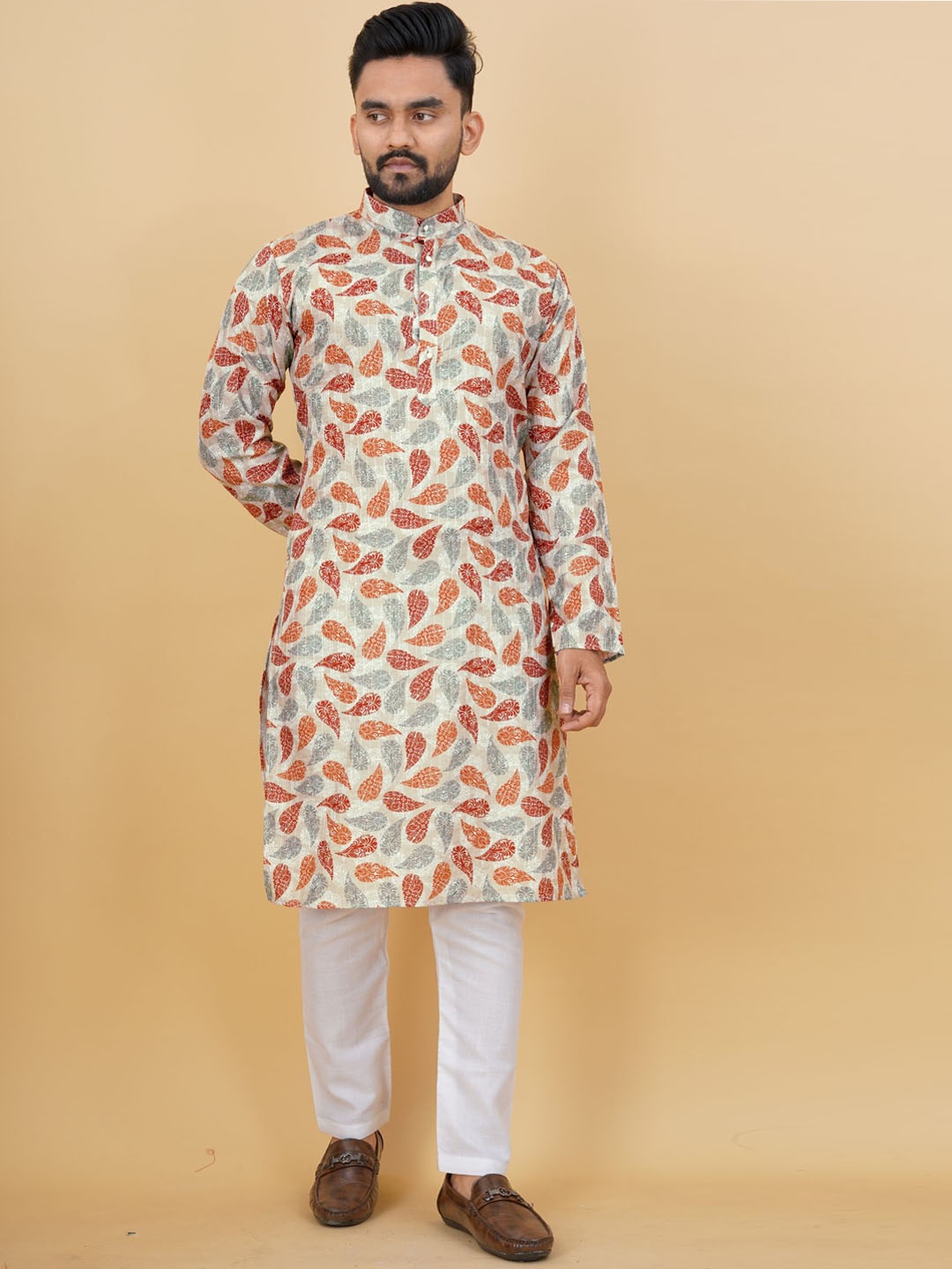 

PREMROOP- THE STYLE YOU LOVE Ethnic Motifs Printed Straight Kurta, Beige