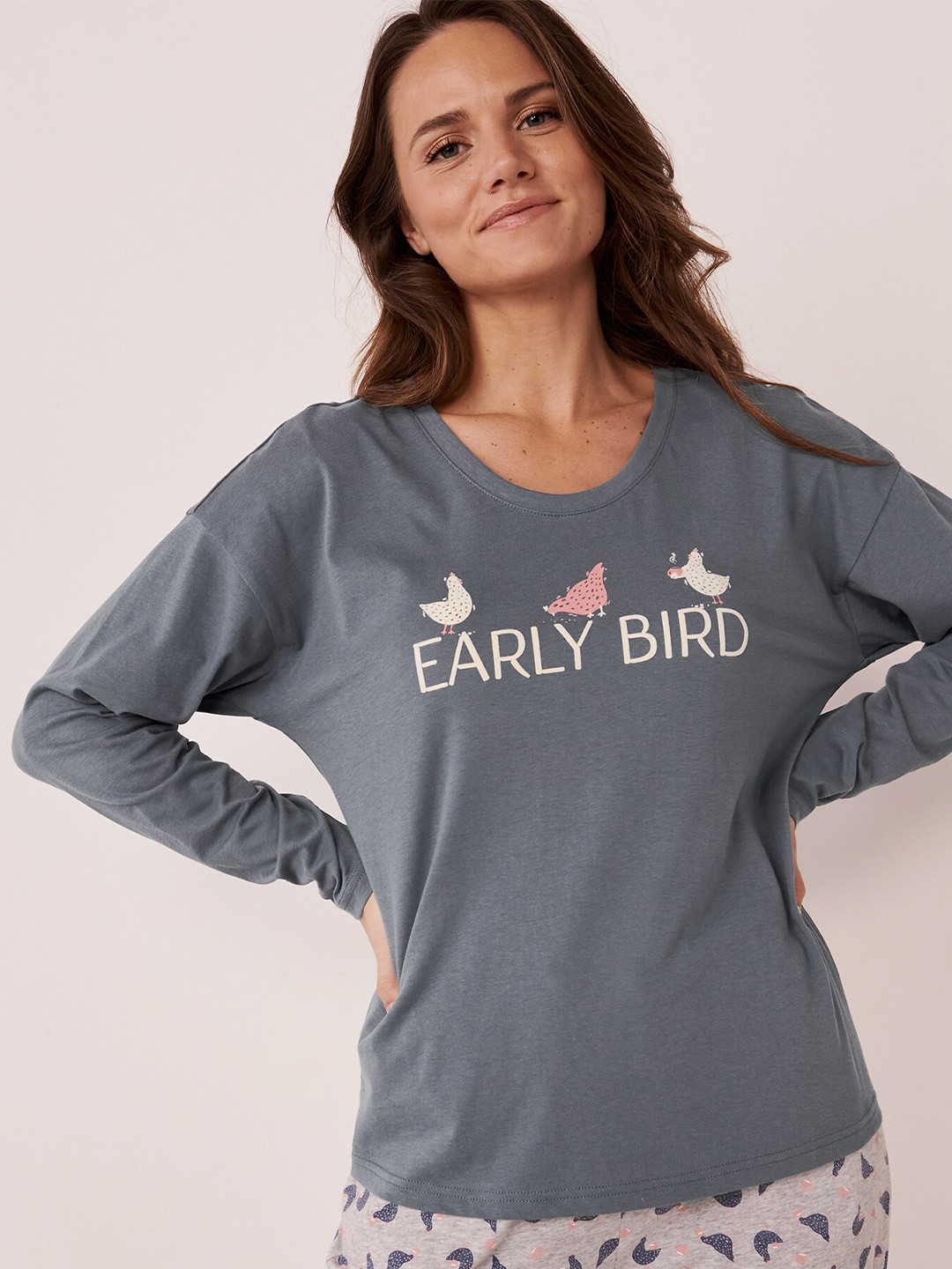 

La Vie en Rose Typography Printed Cotton T-shirt, Blue