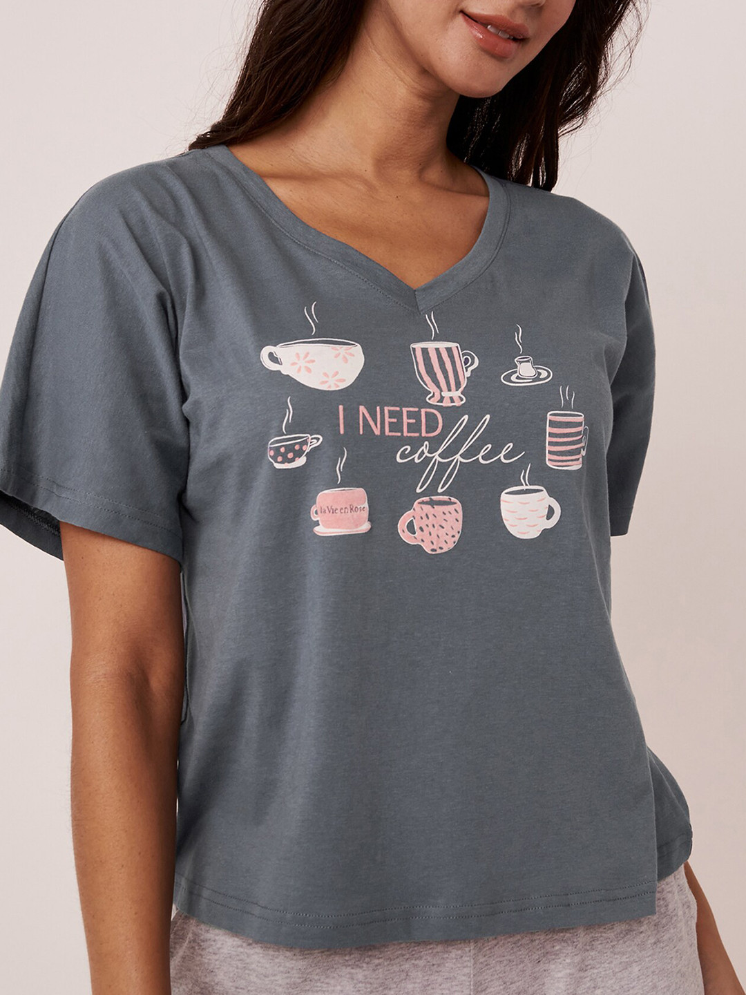 

La Vie en Rose Conversational Printed Cotton T-shirt, Blue