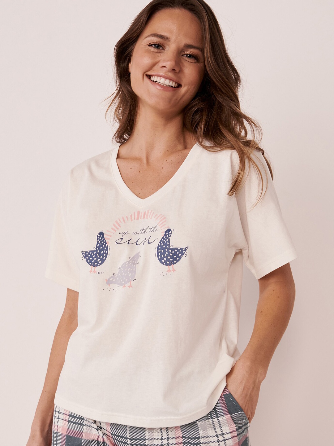 

La Vie en Rose Typography Printed Cotton T-shirt, White