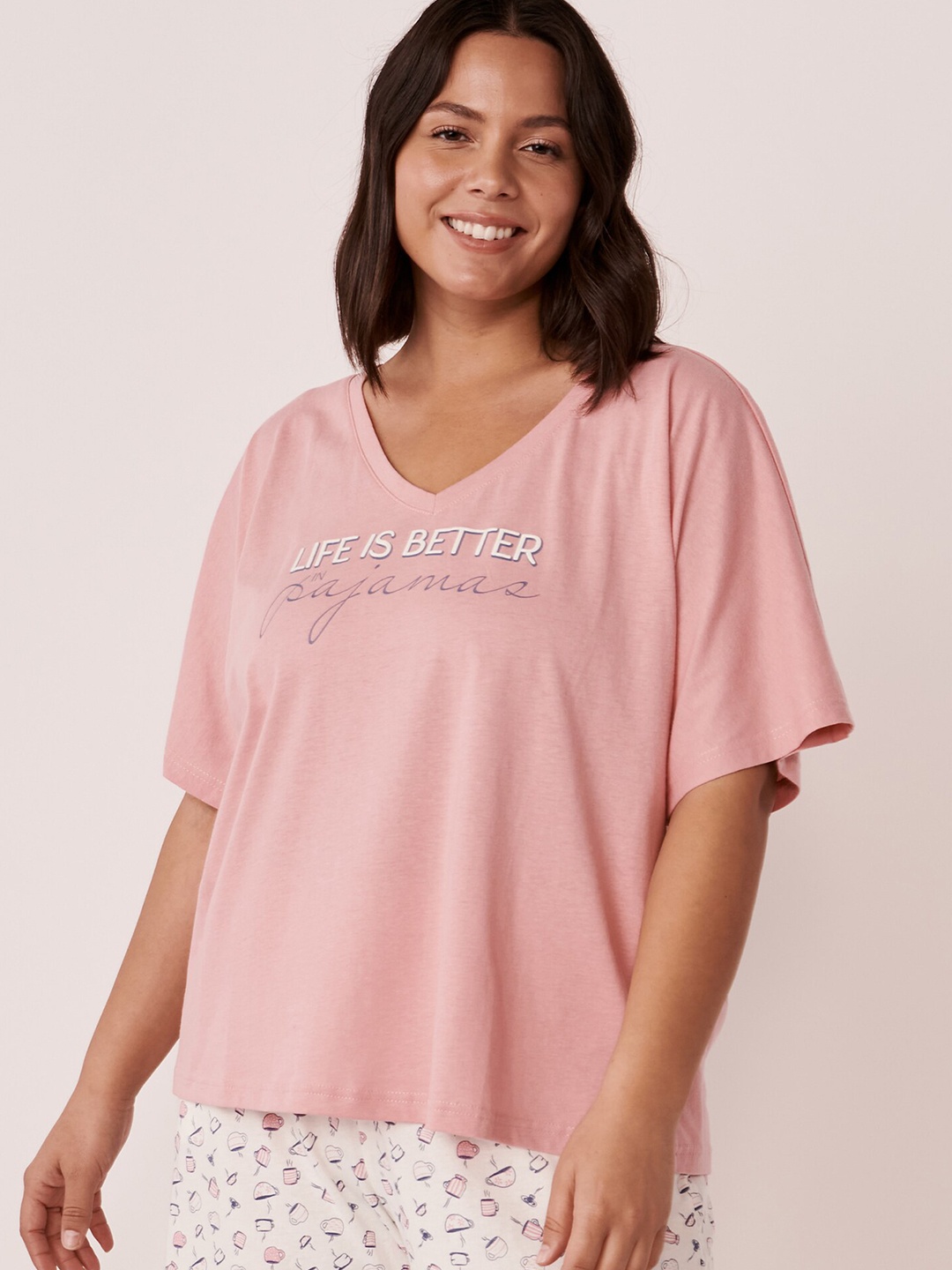 

La Vie en Rose Typography Printed Dolman Sleeves Pure Cotton T-shirt, Pink