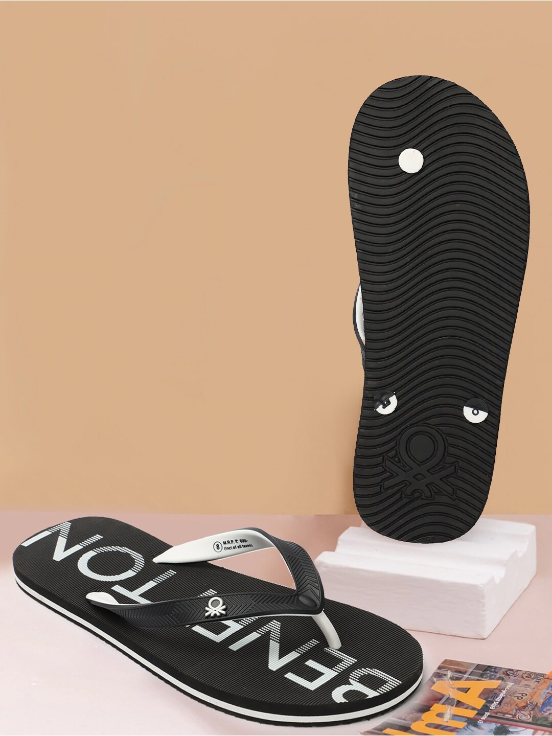 

United Colors of Benetton Men Printed Rubber Thong Flip-Flops, Black
