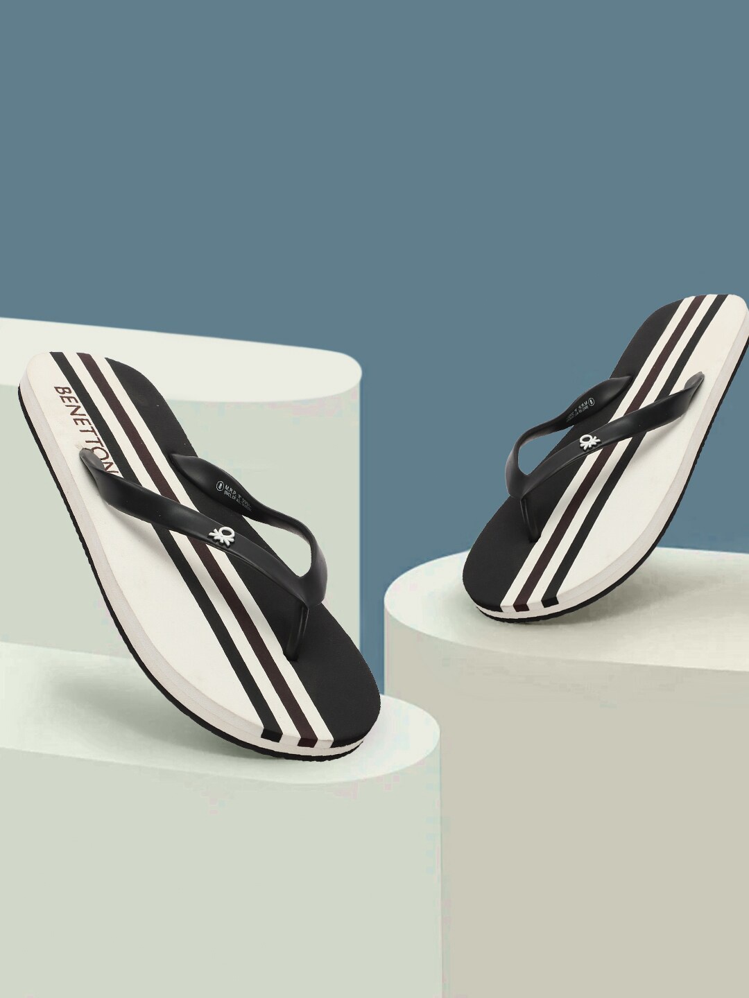 

United Colors of Benetton Men Striped Rubber Thong Flip-Flops, Black