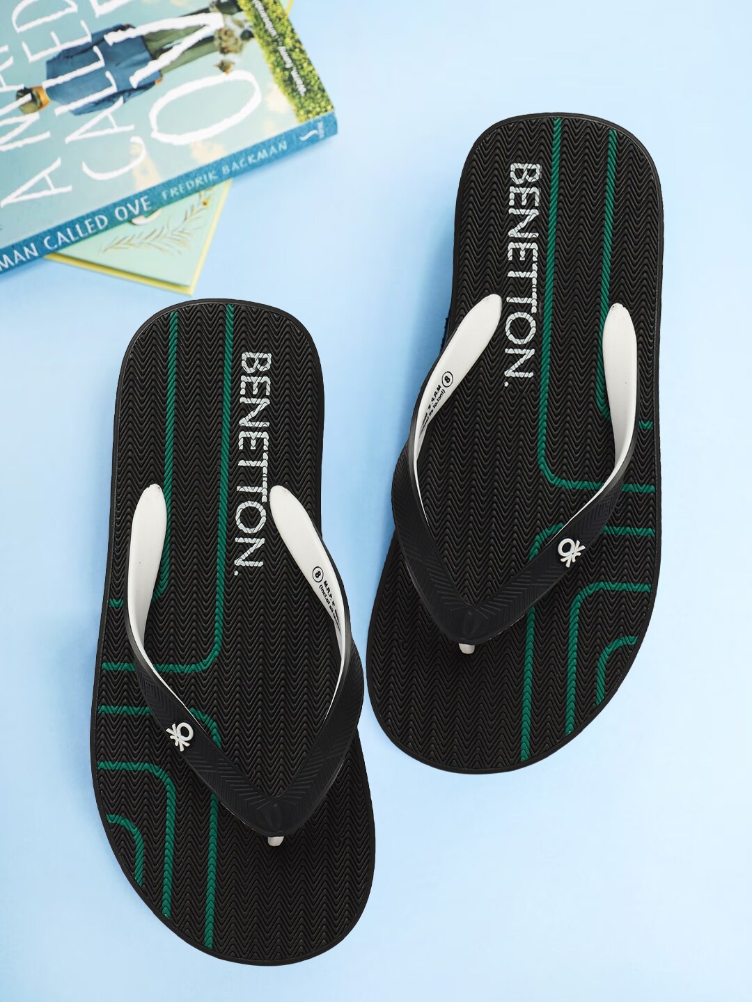 

United Colors of Benetton Men Printed Rubber Thong Flip-Flops, Black