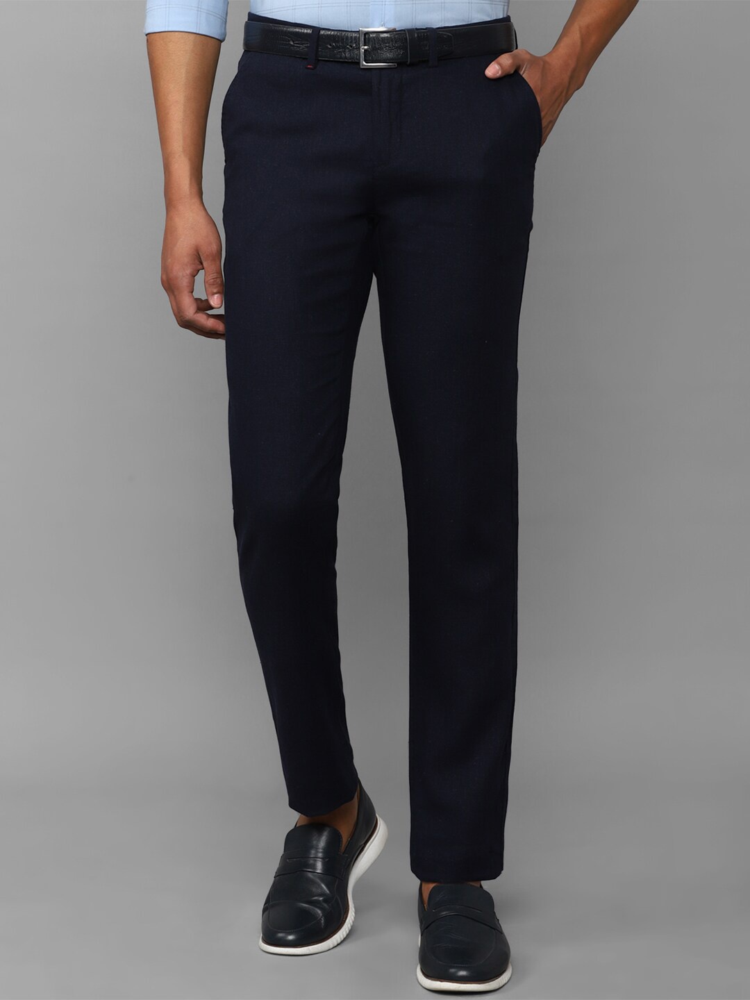 

Allen Solly Men Mid-Rise Slim Fit Plain Formal Trousers, Navy blue