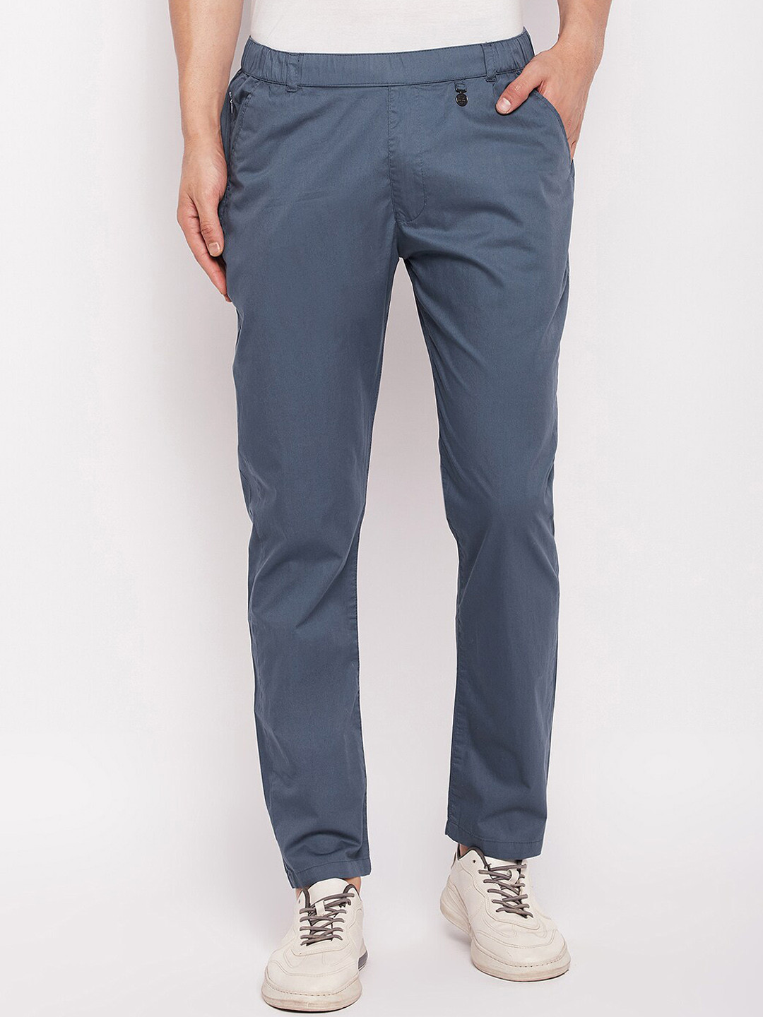 

Okane Men Mid-Rise Regular Fit Cotton Trousers, Blue