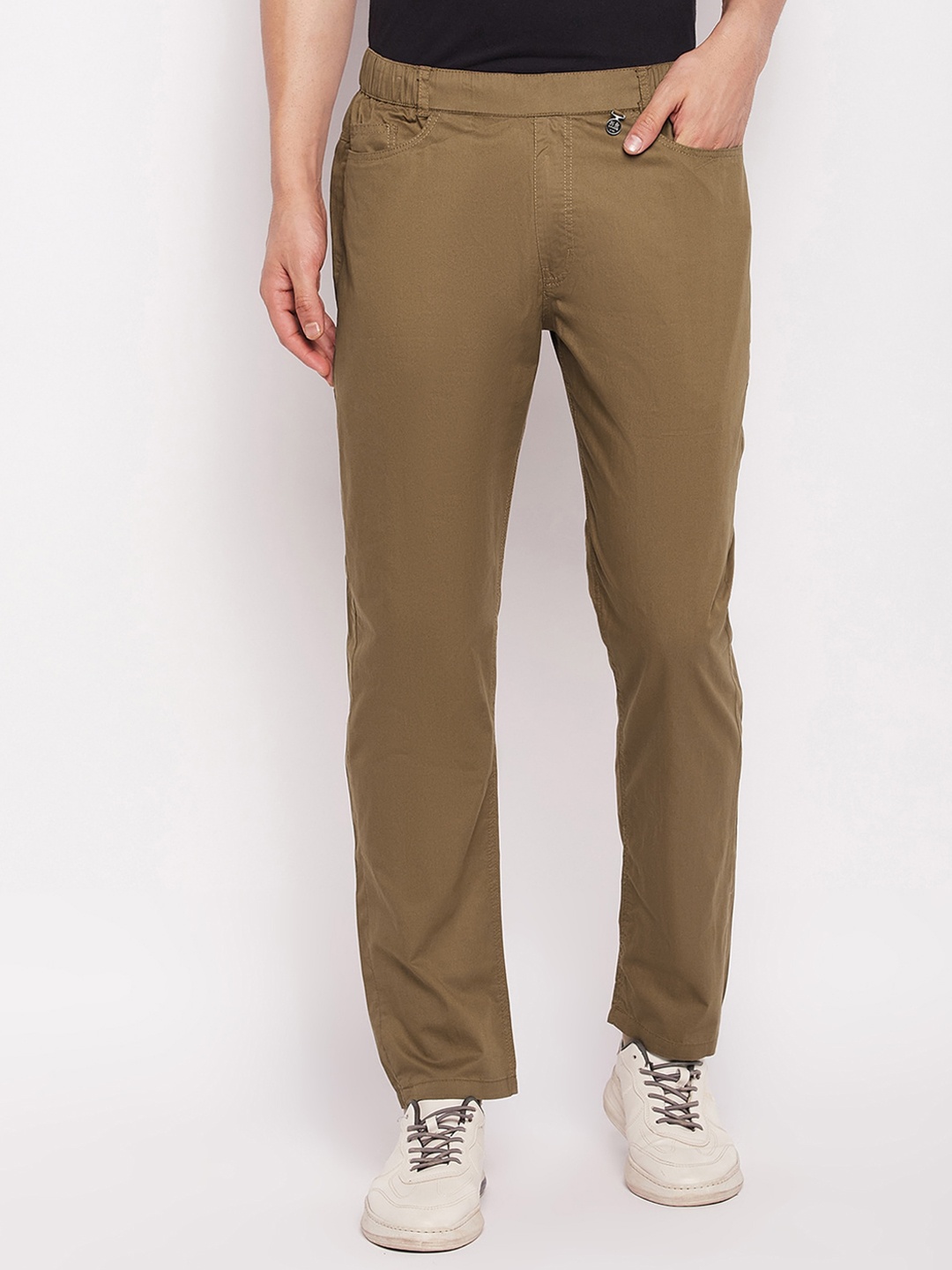 

Okane Men Mid-Rise Regular Fit Cotton Trousers, Tan