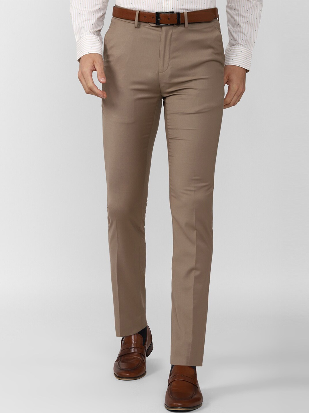 

Peter England Elite Men Slim Fit Mid-Rise Formal Trousers, Brown