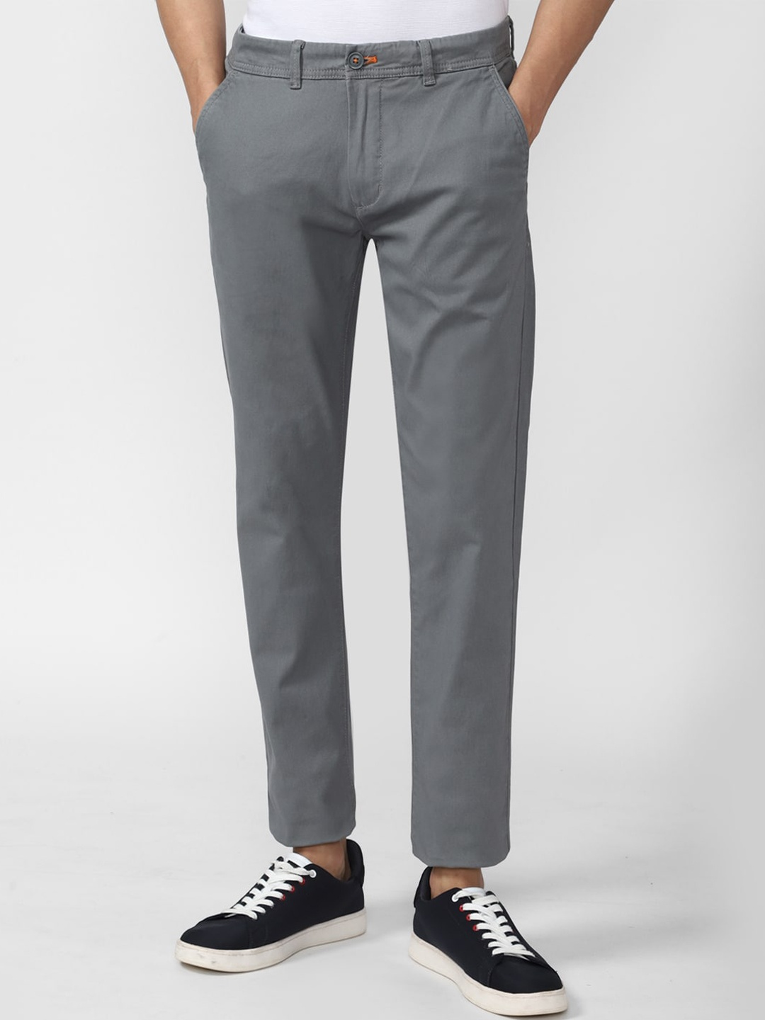 

Peter England Casuals Men Textured Slim Fit Trousers, Grey