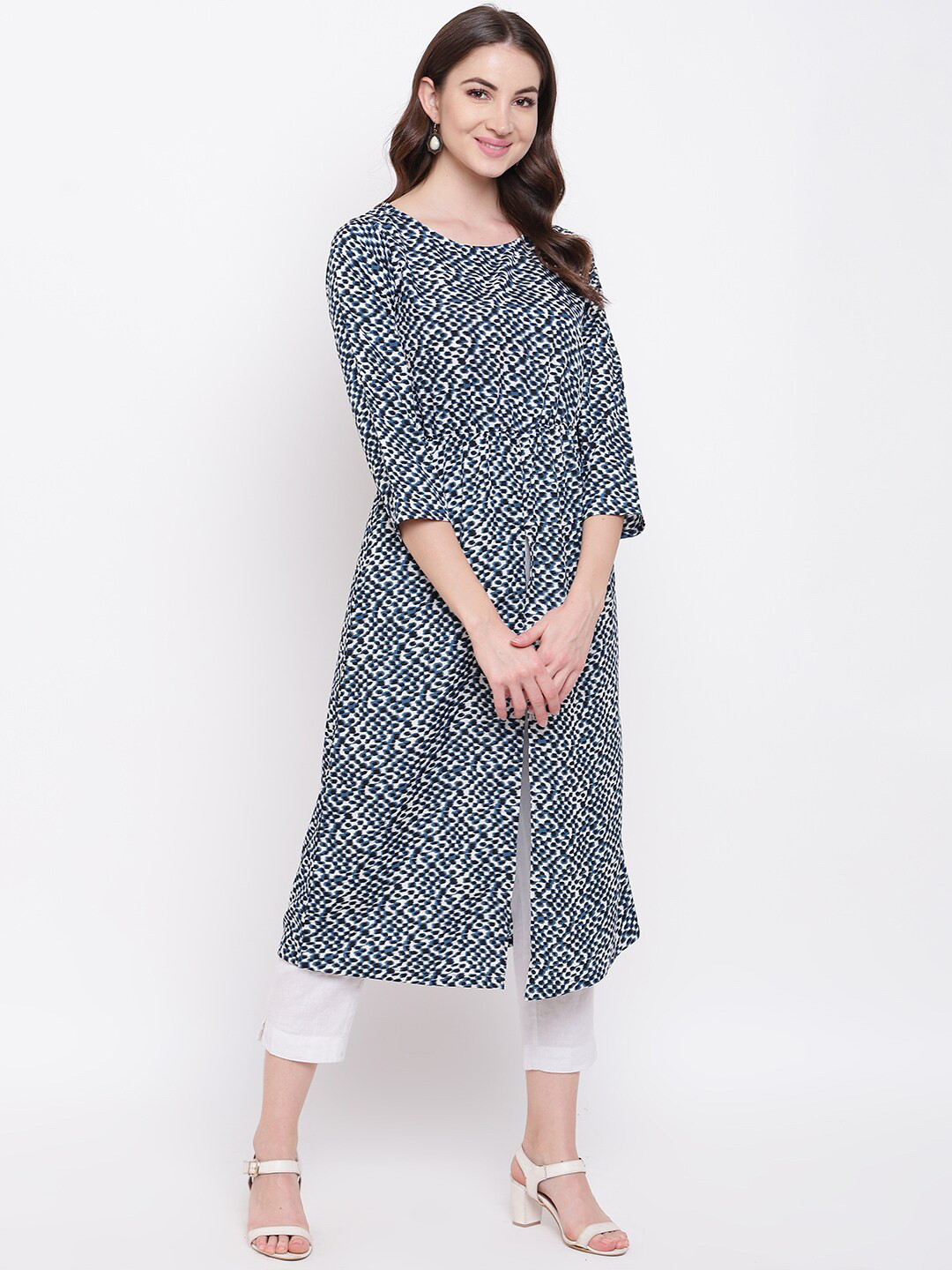 

Napra Abstract Printed Front Slit A-Line Kurta, Navy blue