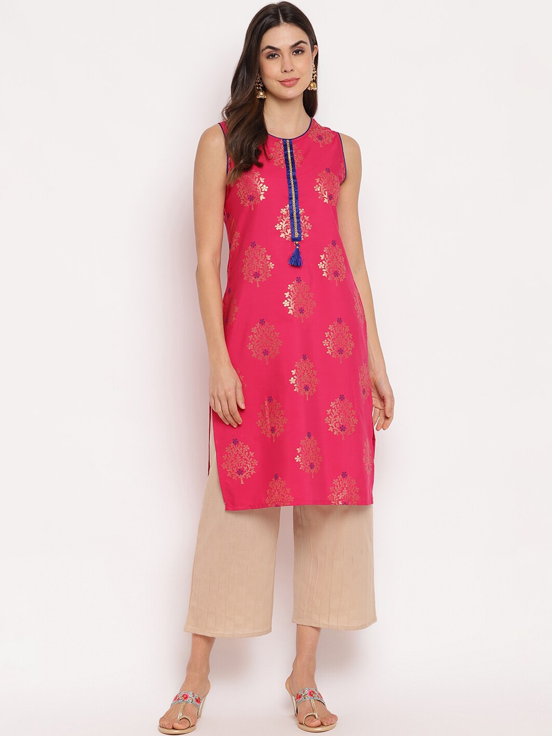 

Napra Ethnic Motifs Woven Design Zari Silk Kurta, Magenta