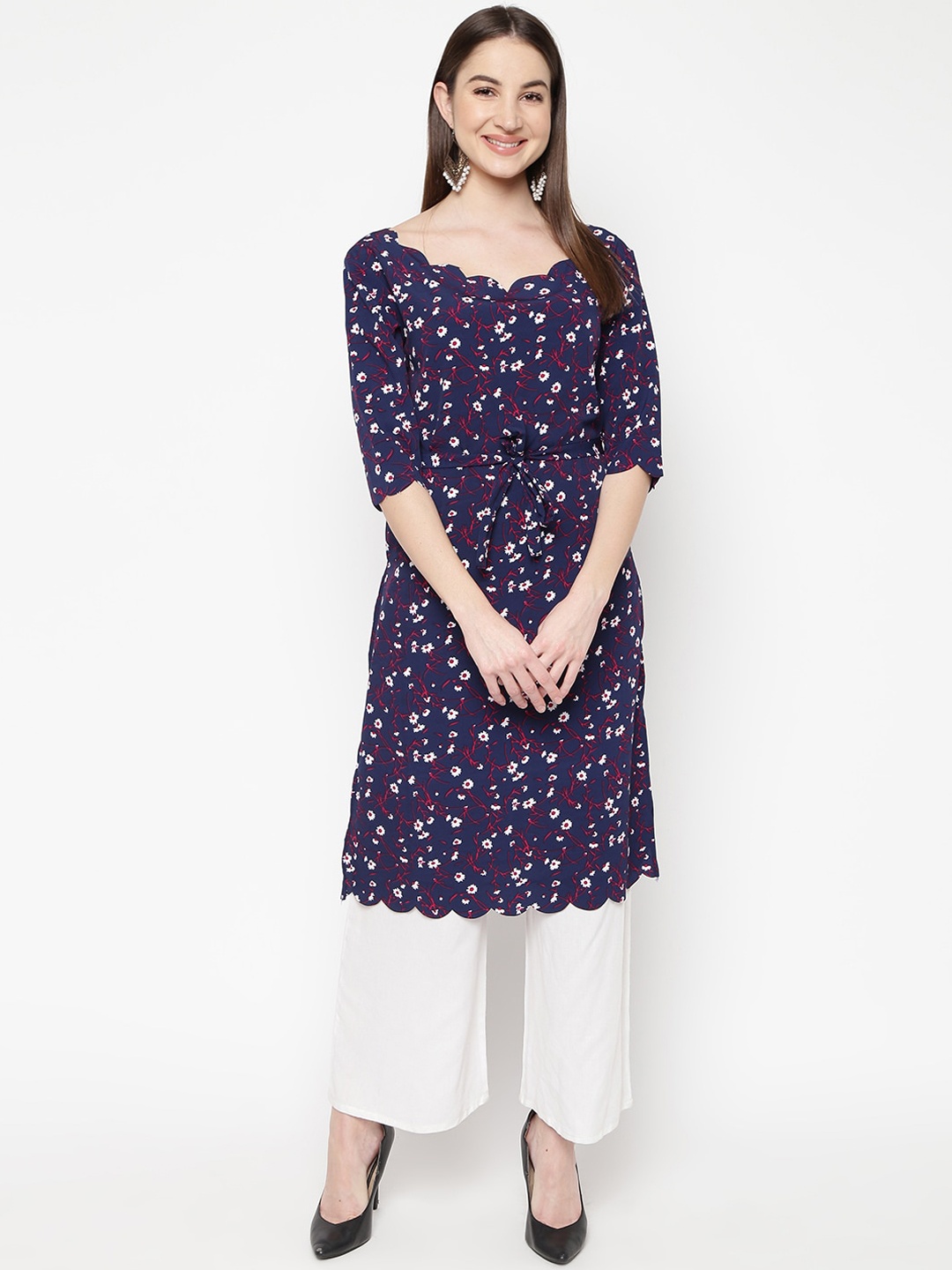 

Napra Scalloped Hem Floral Printed Straight Kurta, Blue