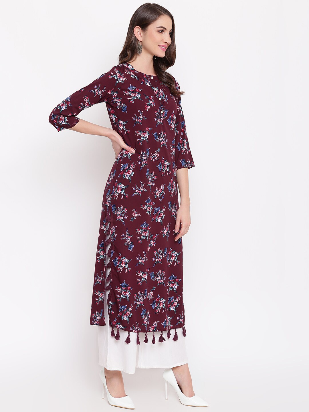 

Napra Floral Printed Tasselled Detail Kurta, Maroon