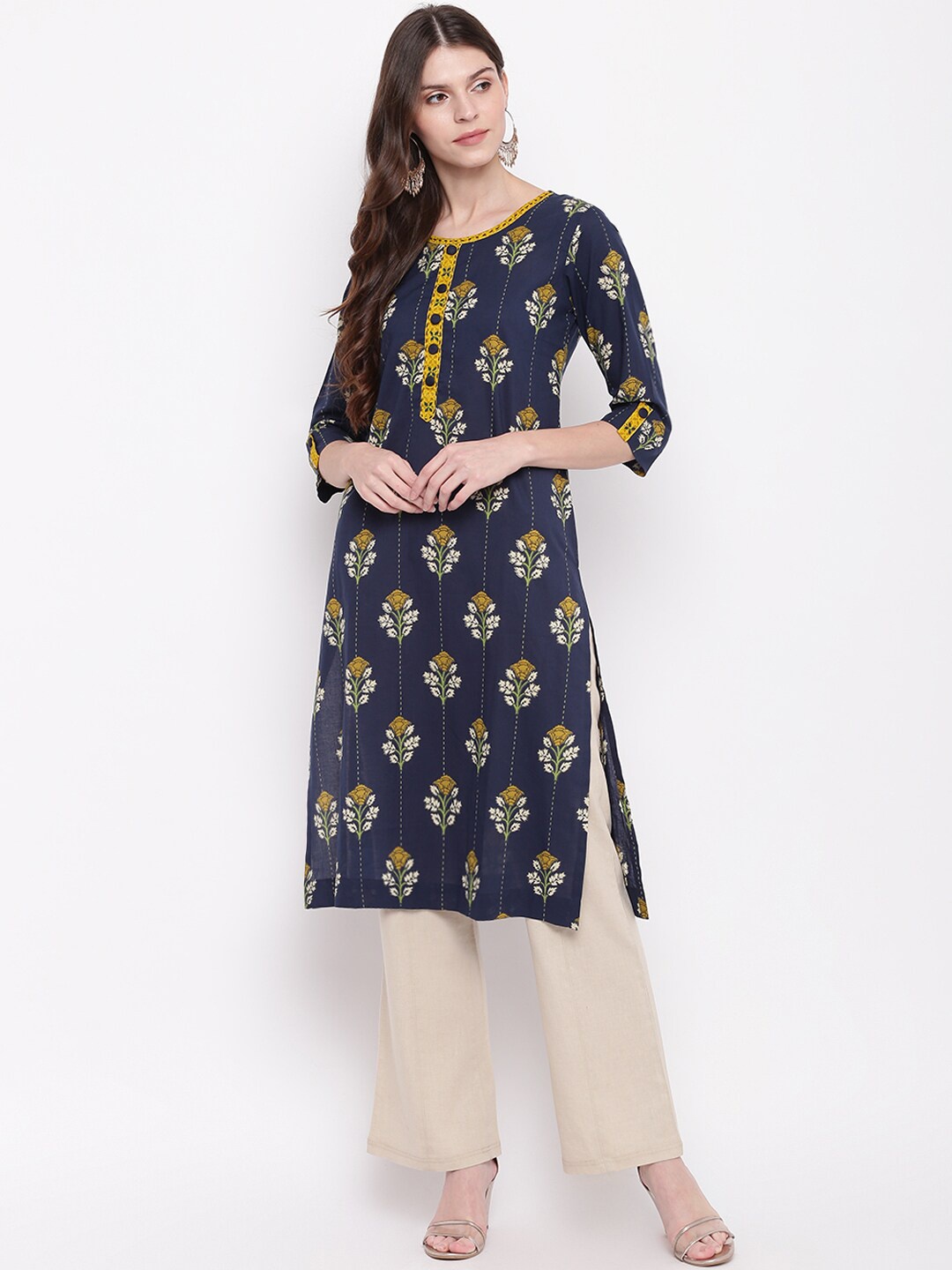 

Napra Floral Printed Straight Pure Cotton Kurta, Blue