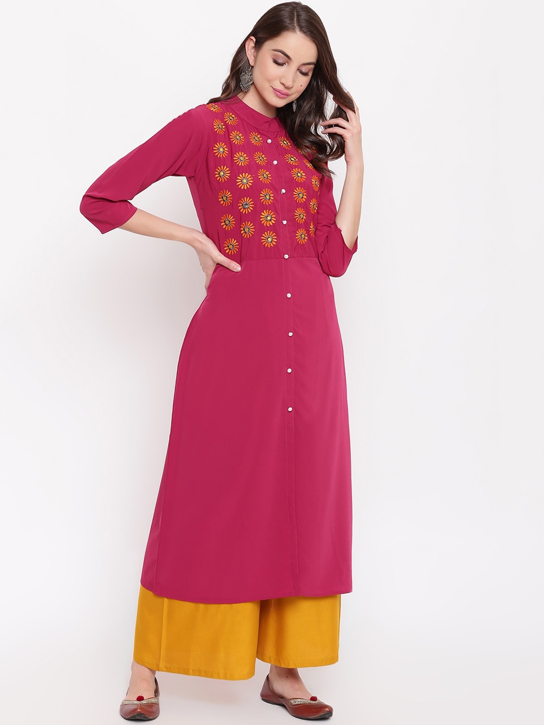 

Napra Floral Yoke Design Thread Work A-Line Kurta, Magenta