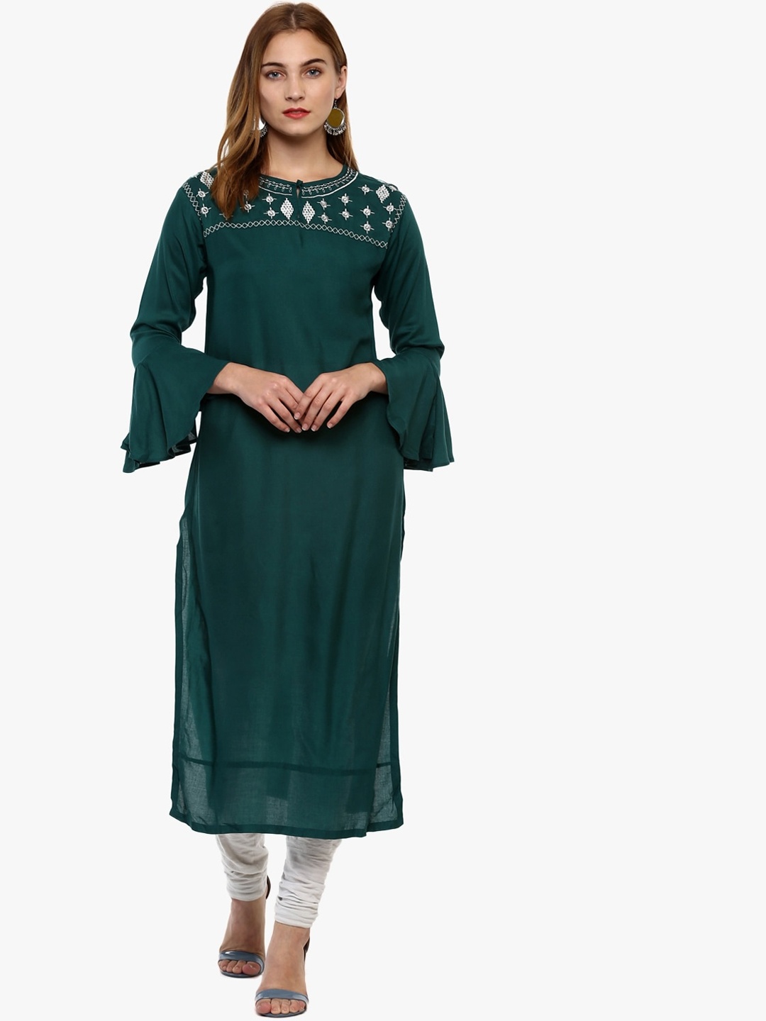 

Napra Bell Wash Floral Embroidered Straight Kurta, Green
