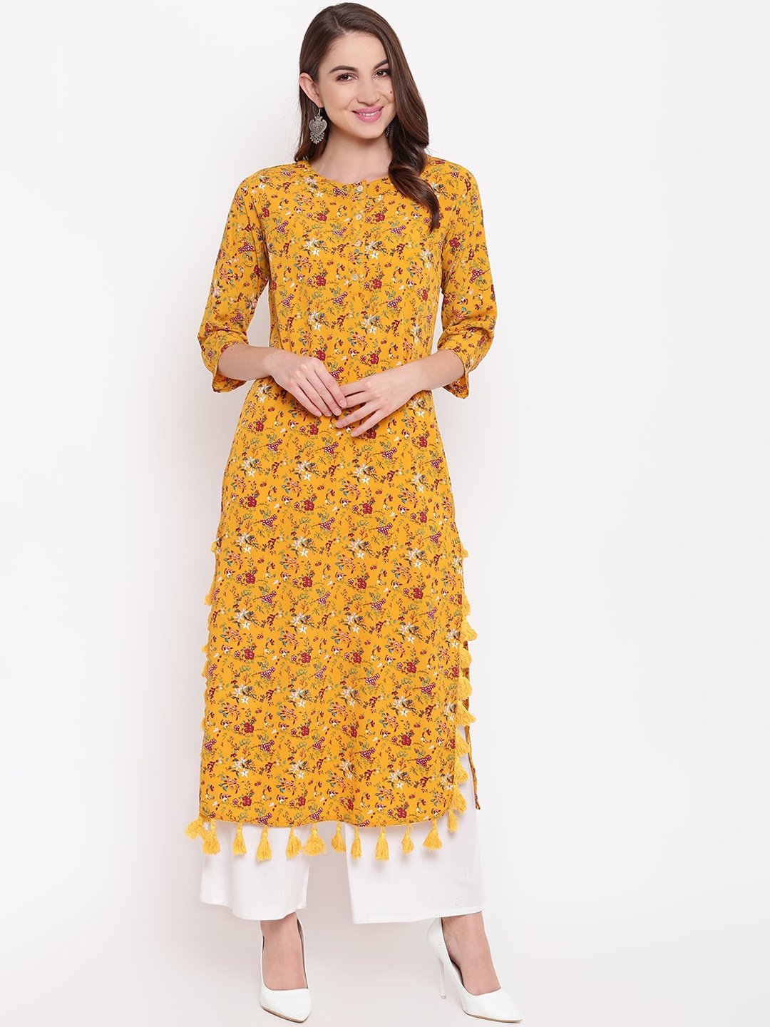 

Napra Floral Printed Tasselled Detail Kurta, Mustard