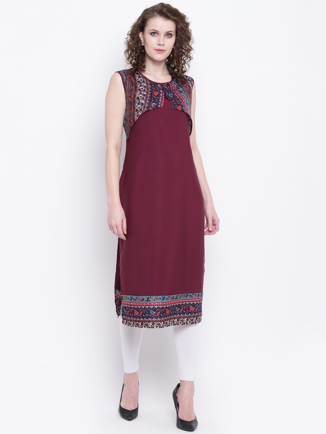 

Napra Sleeveless Ethnic Motifs Printed Straight Kurta, Maroon