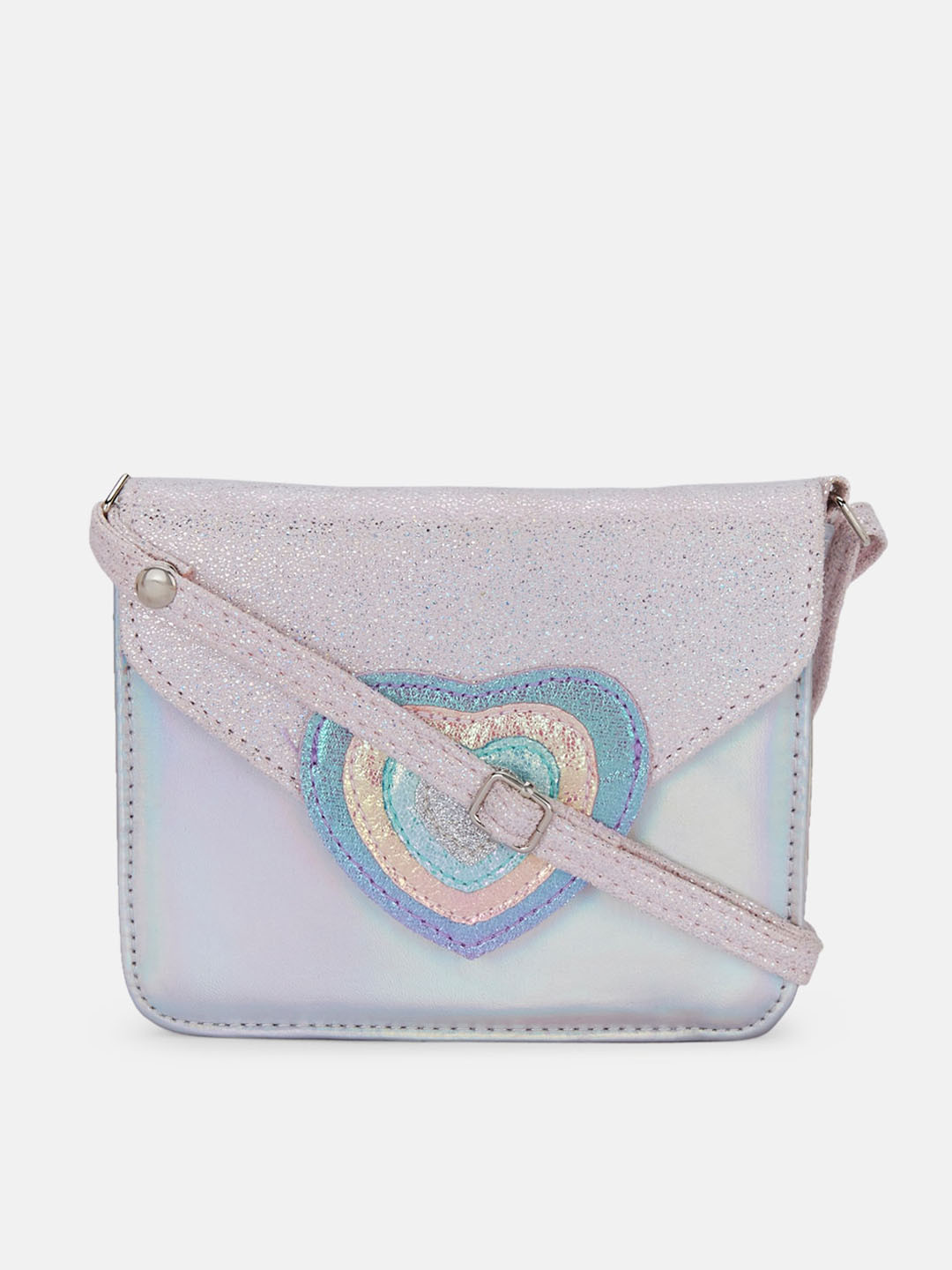 

Pantaloons Junior Girls Embellished PU Structured Sling Bag, Silver