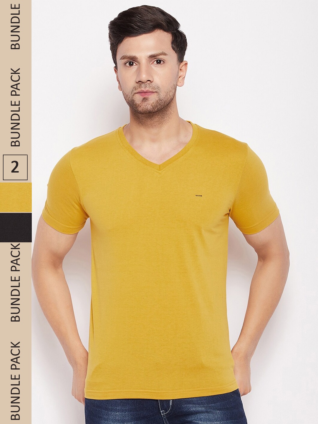 

Okane Pack Of 2 V-Neck T-shirt, Yellow