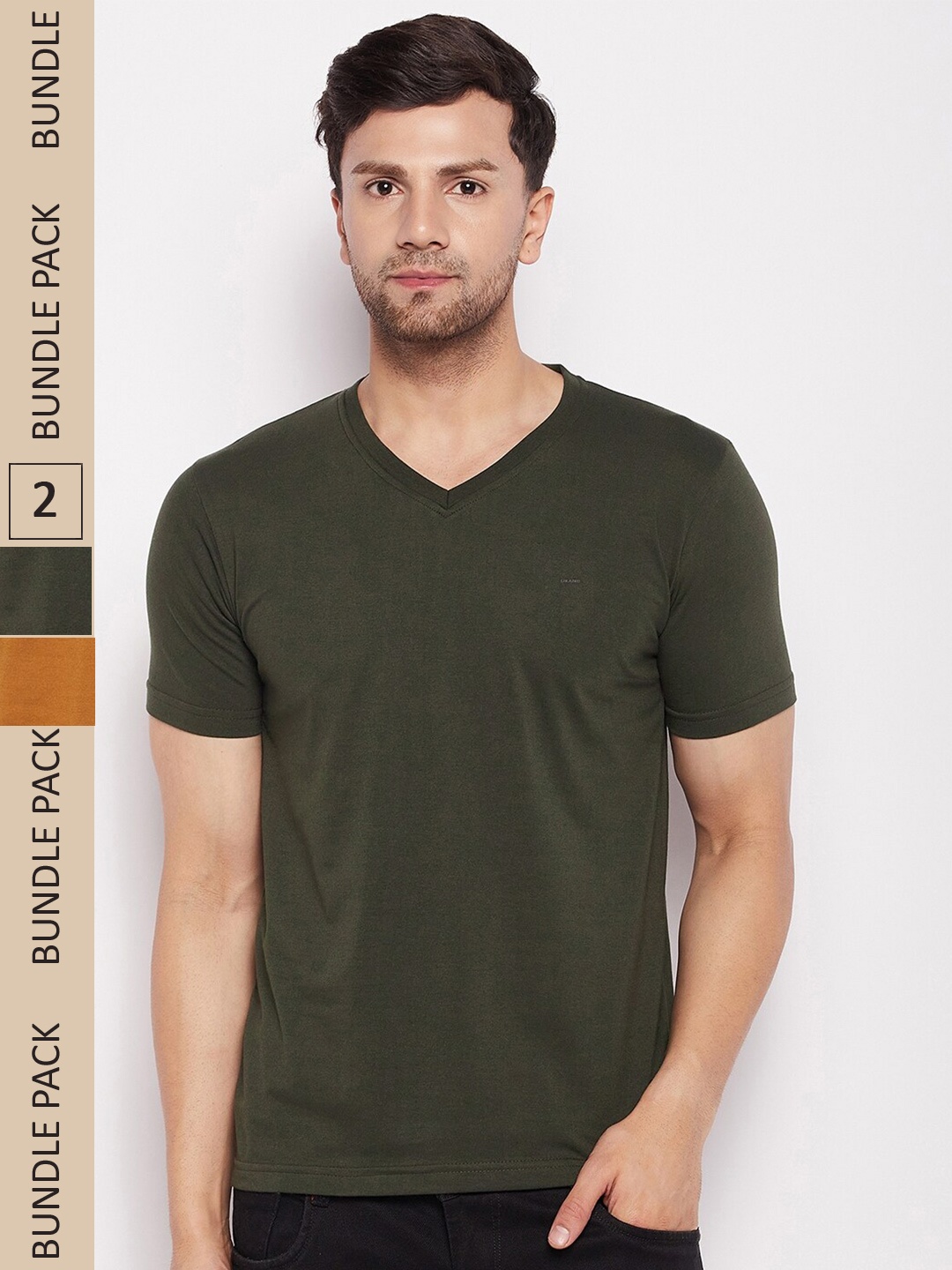 

Okane Pack Of 2 V-Neck T-Shirt, Olive