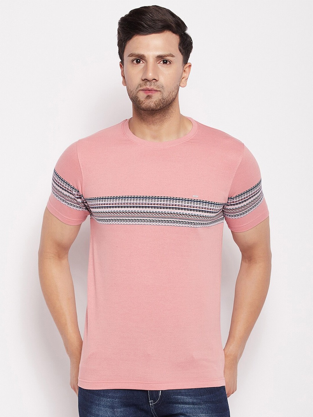 

Okane Round Neck Striped T-shirt, Peach