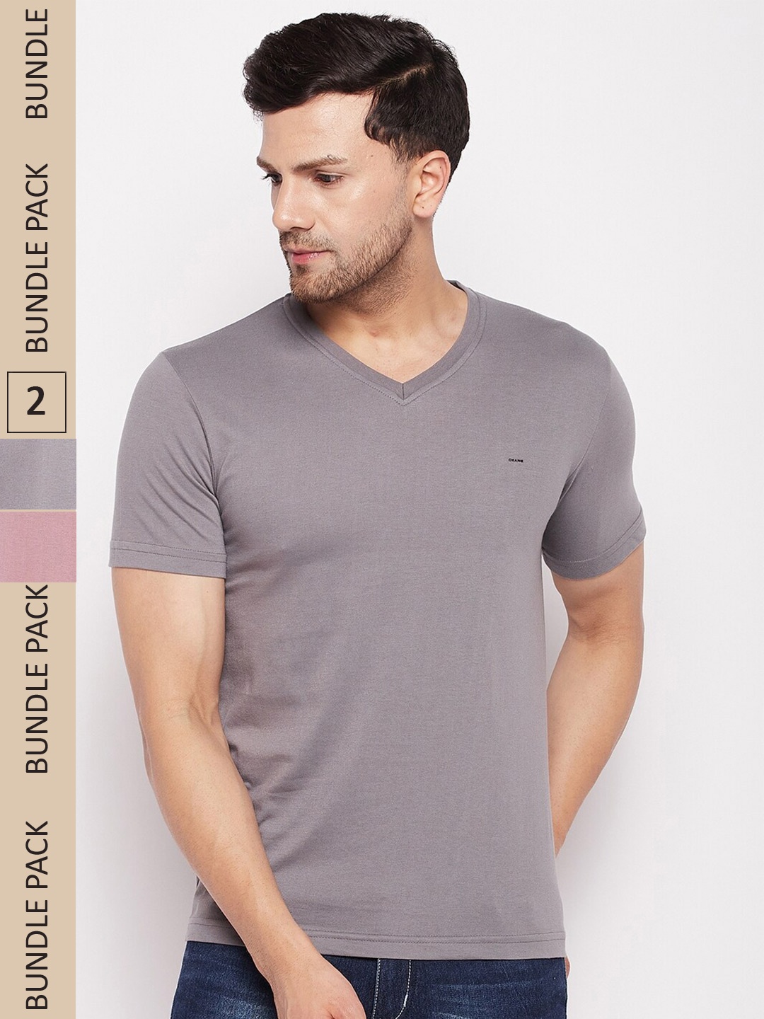 

Okane Pack Of 2 V-Neck T-Shirt, Grey