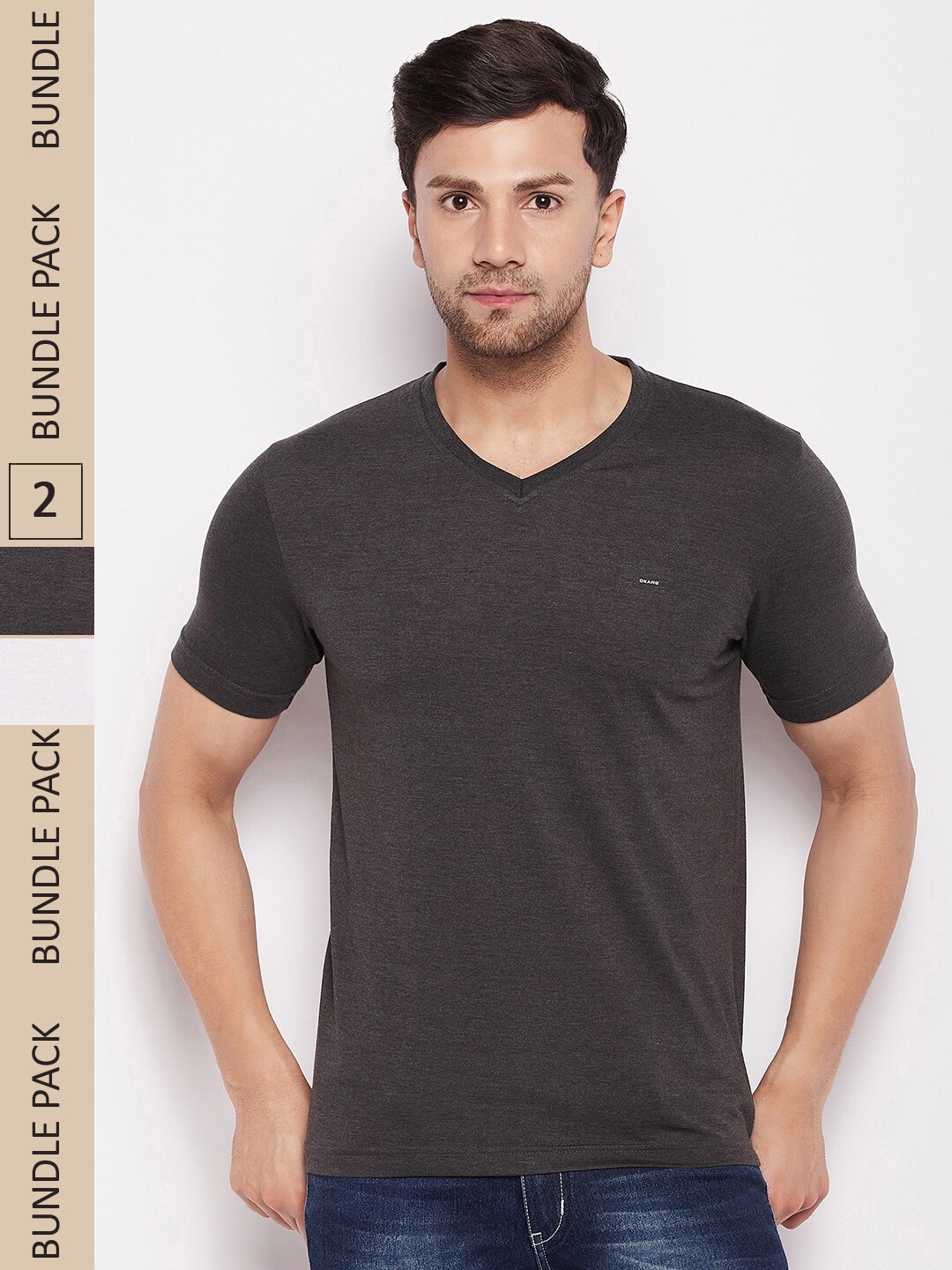 

Okane Pack Of 2 V-Neck T-shirt, Charcoal