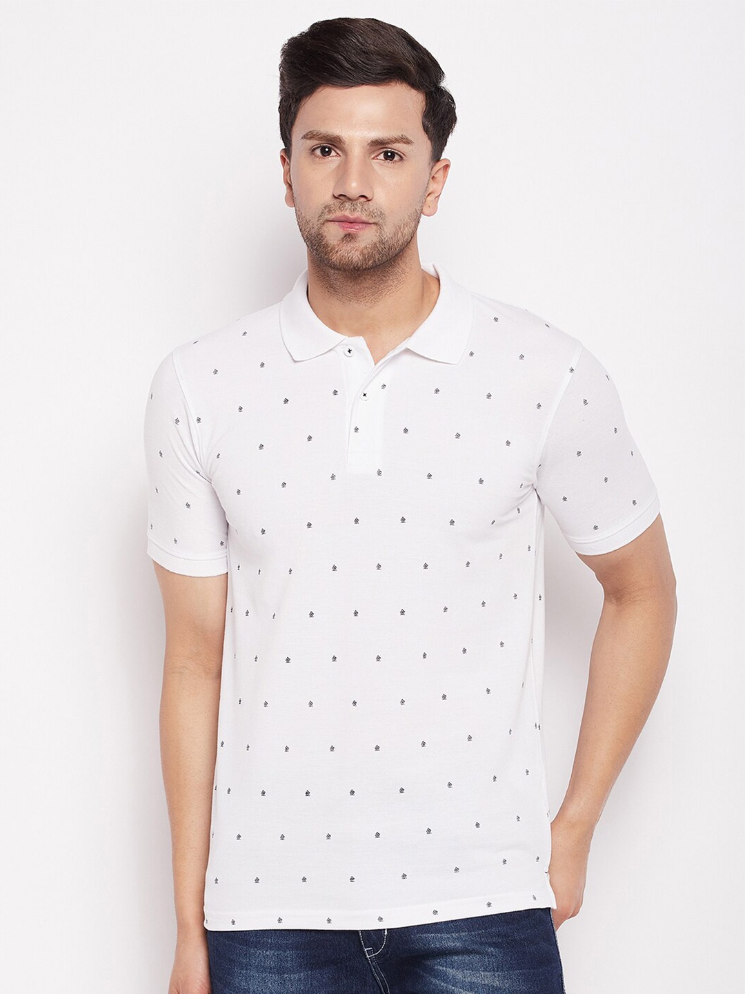 

Okane Micro or Ditsy Printed Polo Collar T-shirt, White