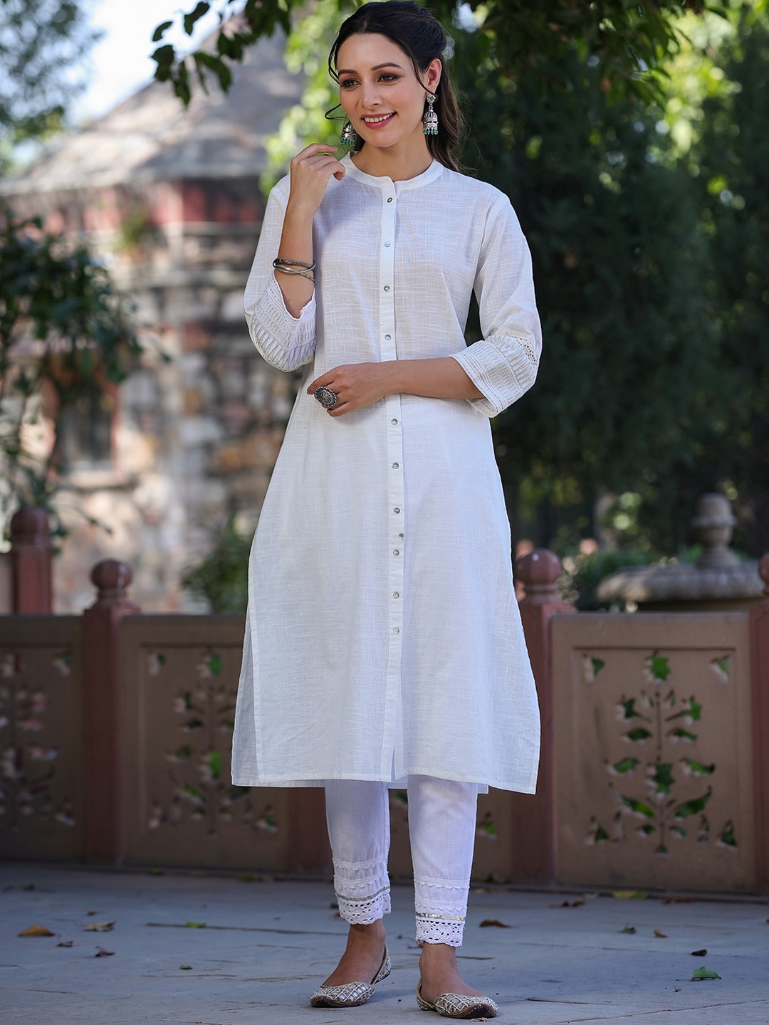 

Juniper Band Collar Straight Pure Cotton Kurta, White