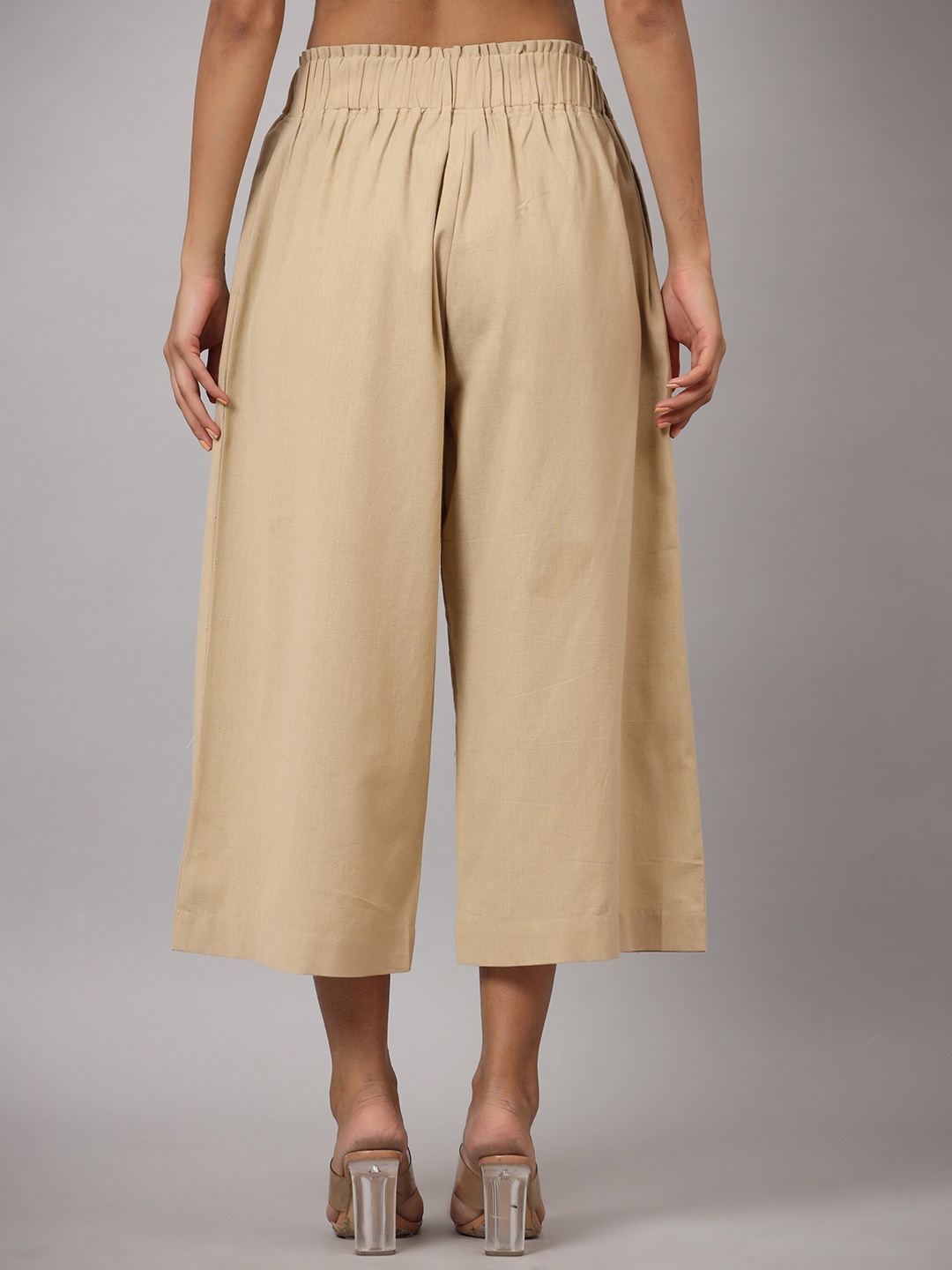 

Juniper Women Cotton Flared Slip-On Cropped Palazzos, Beige