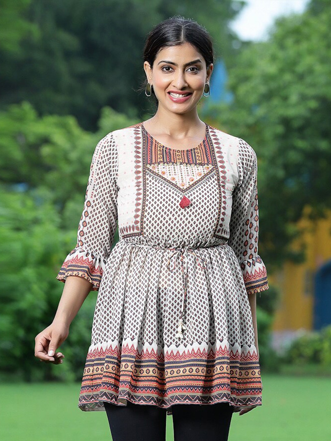 

Juniper Geometric Printed Georgette Tunic, Off white
