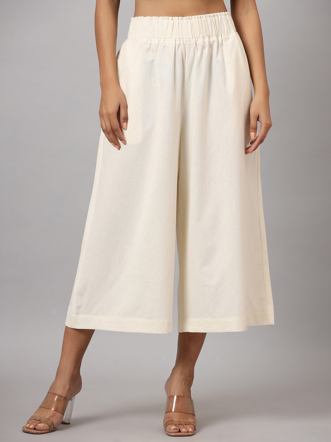 

Juniper Women Cotton Flared Slip-On Cropped Palazzos, Off white