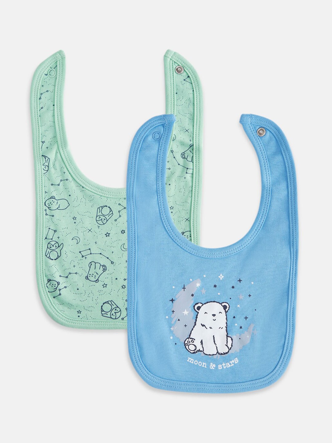 

Pantaloons Baby Infants Pack Of 2 Cotton Printed Bibs, Blue