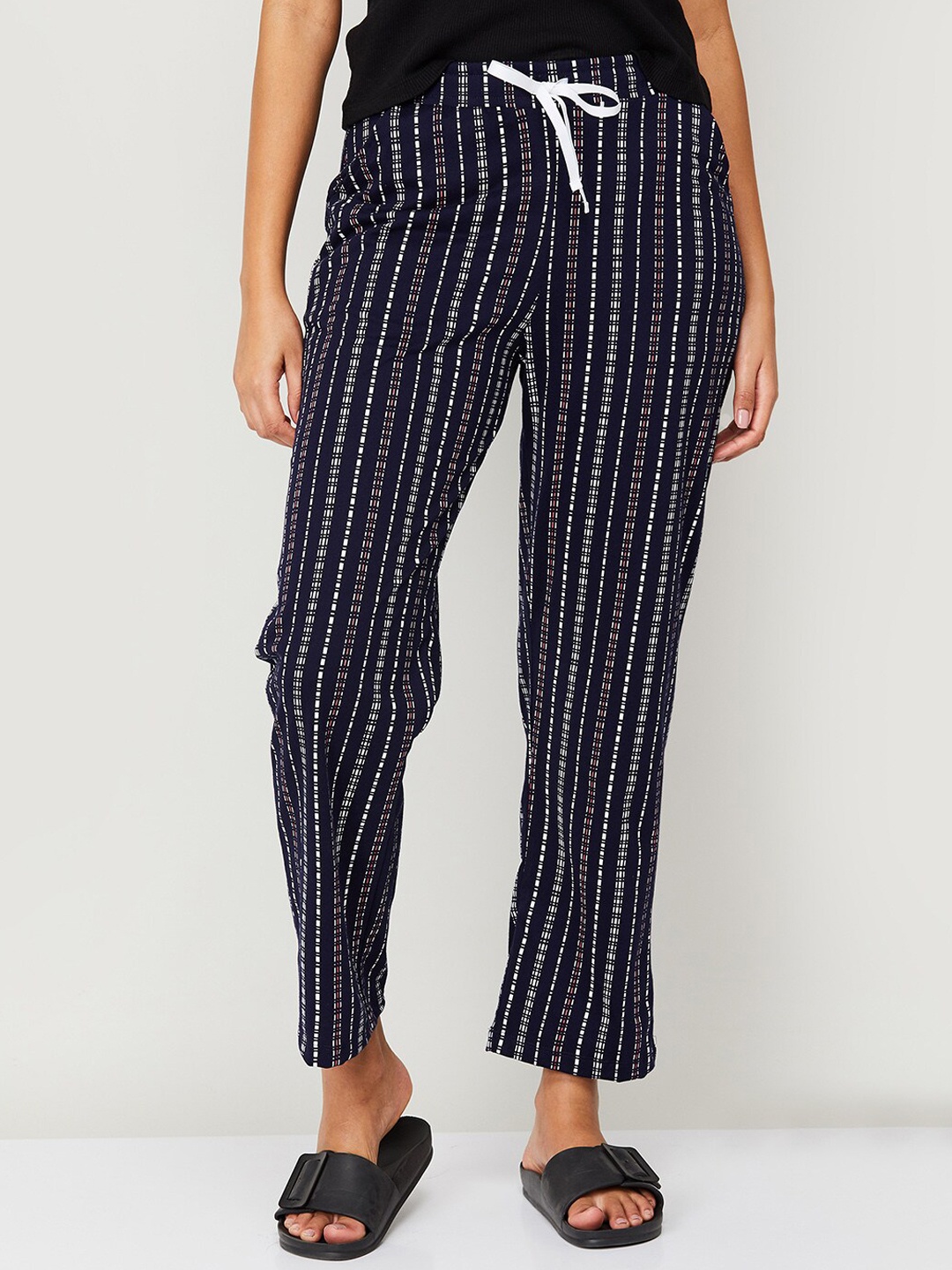 

Ginger by Lifestyle Printed Mid-Rise Cotton Lounge Pants, Navy blue