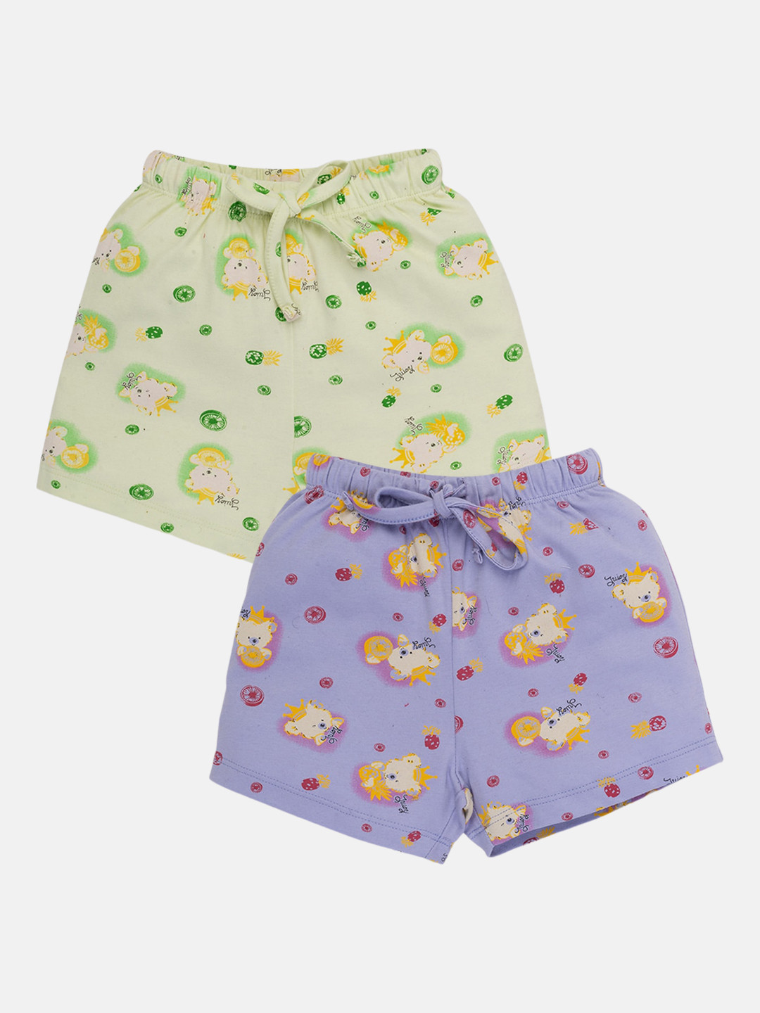 

AMUL Kandyfloss Girls Pack Of 2 Printed Cotton Loose Fit Shorts, Green