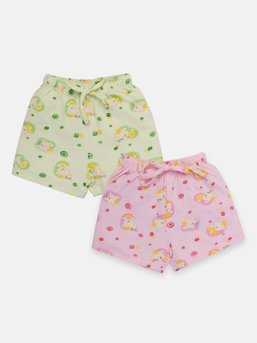 

AMUL Kandyfloss Girls Pack Of 2 Printed Cotton Loose Fit Shorts, Green