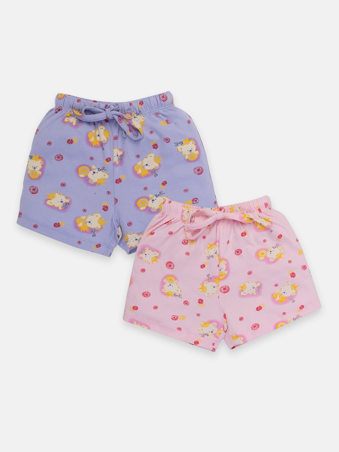 

AMUL Kandyfloss Girls Pack Of 2 Printed Cotton Loose Fit Shorts, Pink