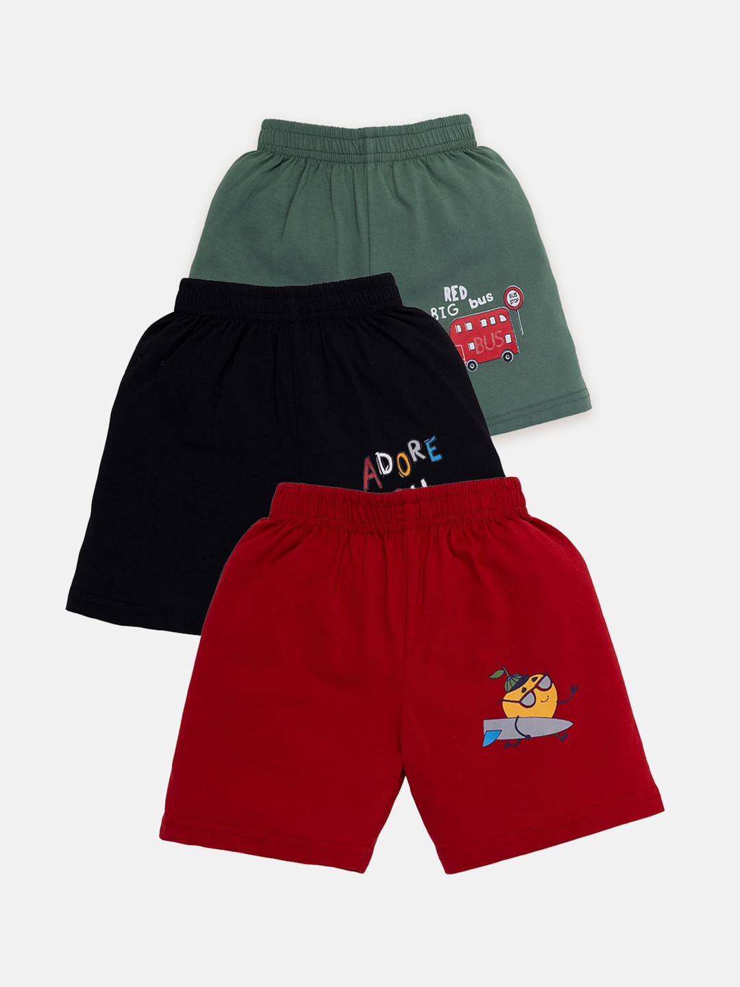 

AMUL Kandyfloss Boys Pack Of 3 Cotton Mid-Rise Loose Fit Shorts, Red