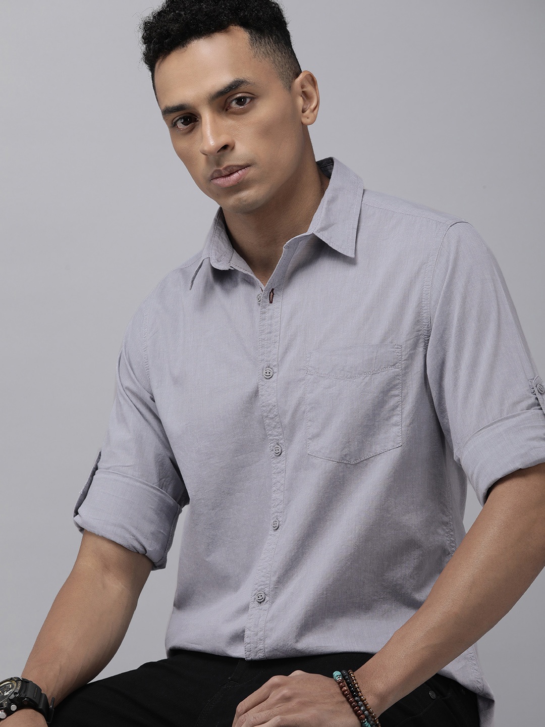 

The Roadster Life Co. Pure Cotton Casual Shirt, Grey
