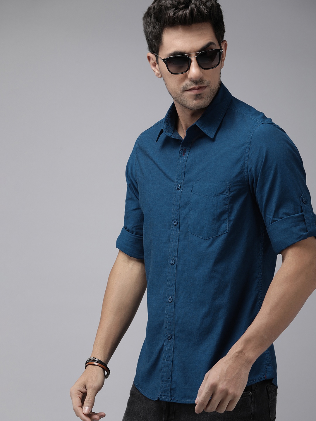 

The Roadster Life Co. Pure Cotton Casual Shirt, Blue