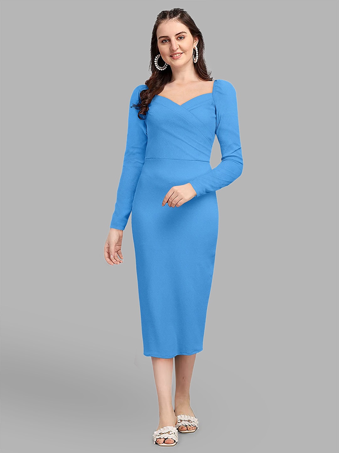 

LONDON BELLY Sweetheart Neck Sheath Midi Dress, Blue