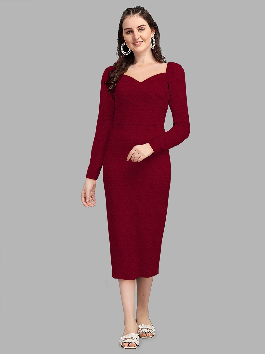 

LONDON BELLY Sweetheart Neck Sheath Midi Dress, Maroon