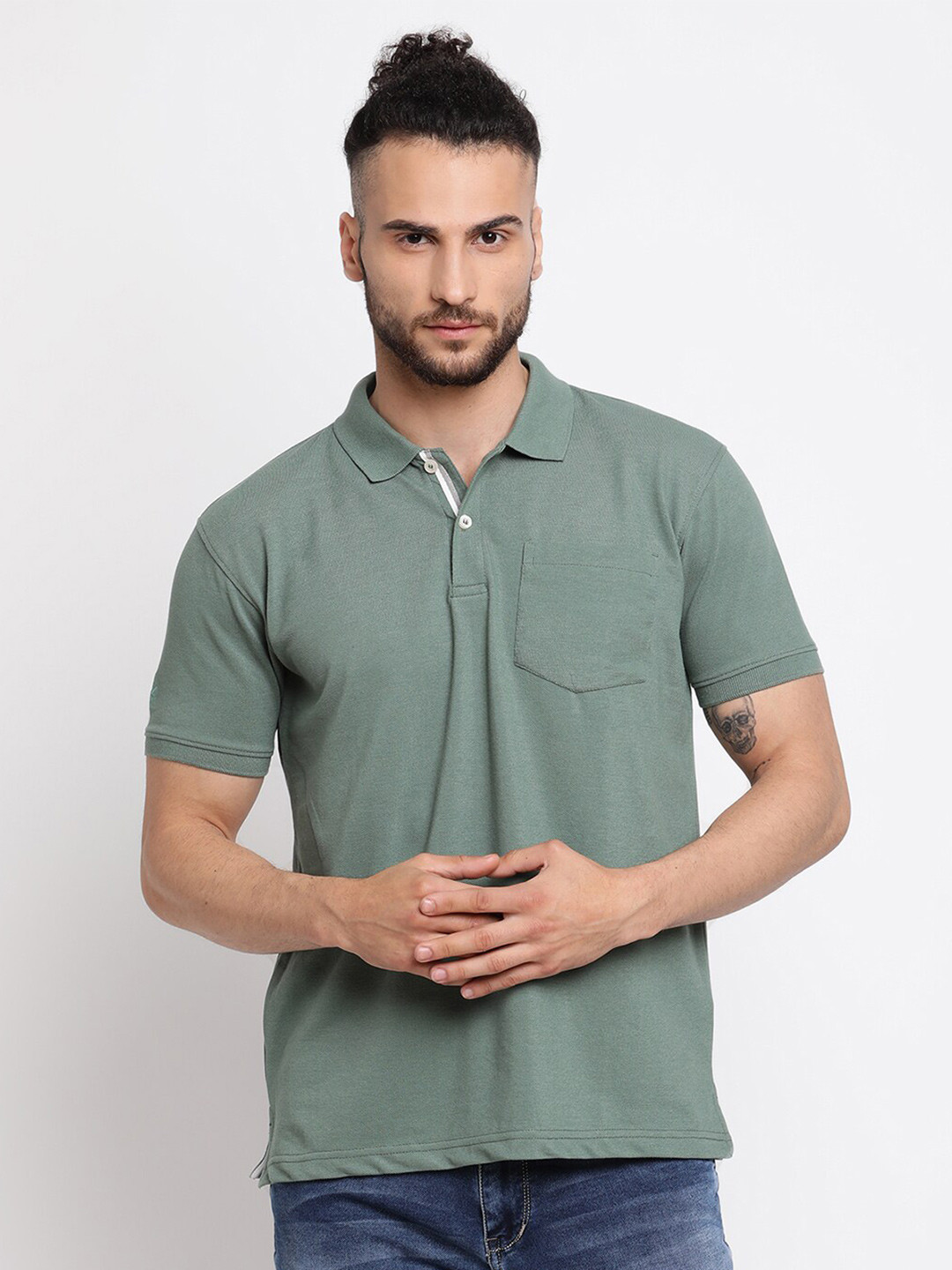 

Cantabil Polo Collar Short Sleeves Cotton T-shirt, Olive