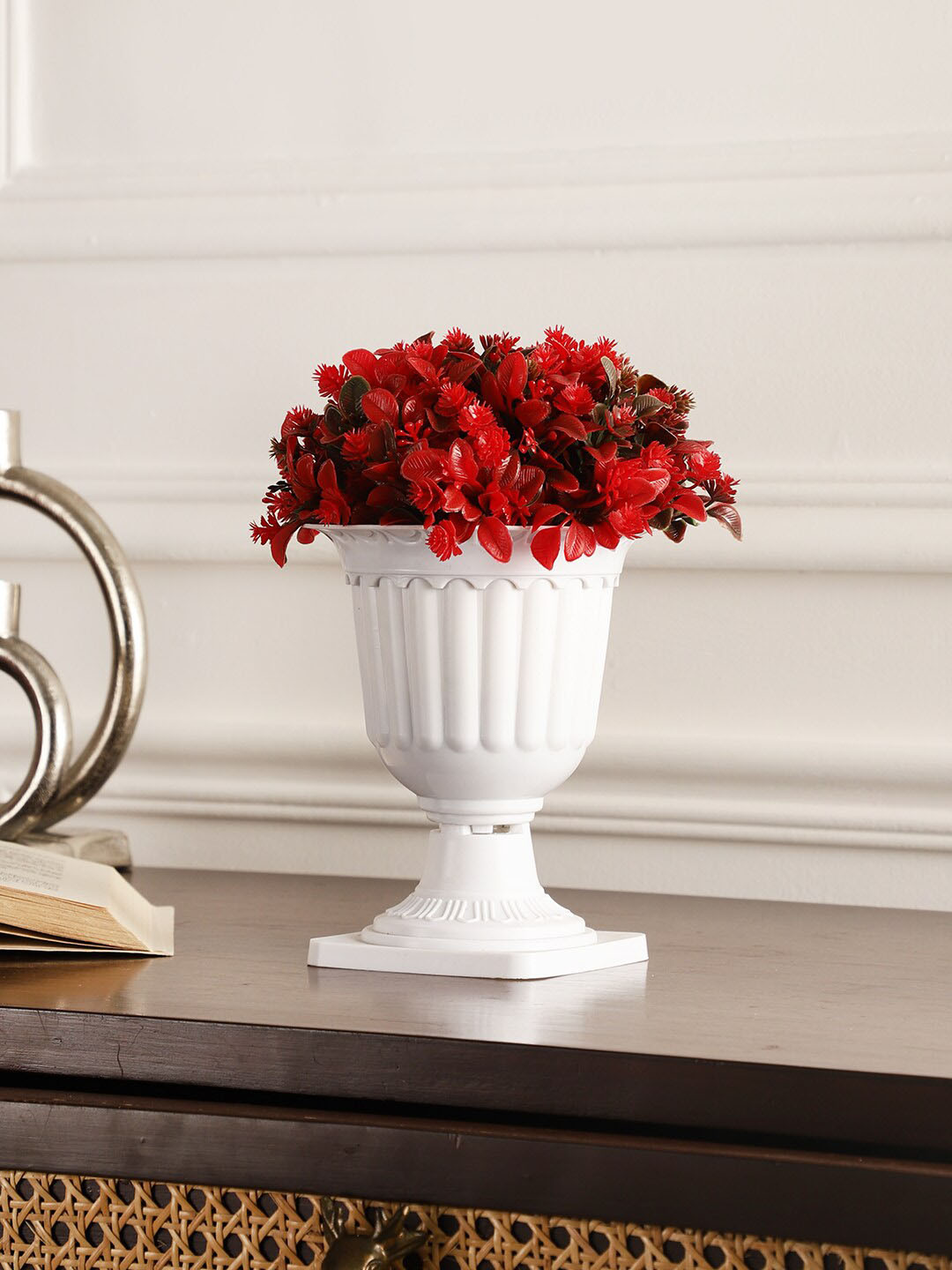 

FOLIYAJ Red & White Foliyaj Artificial Flower & Plant With Pedestal Pot