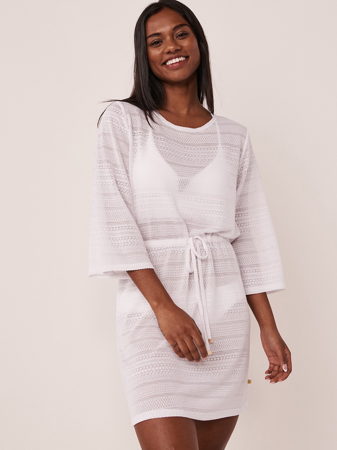 

La Vie en Rose Self Design Knee Length Swimwear Cover Up Top, White