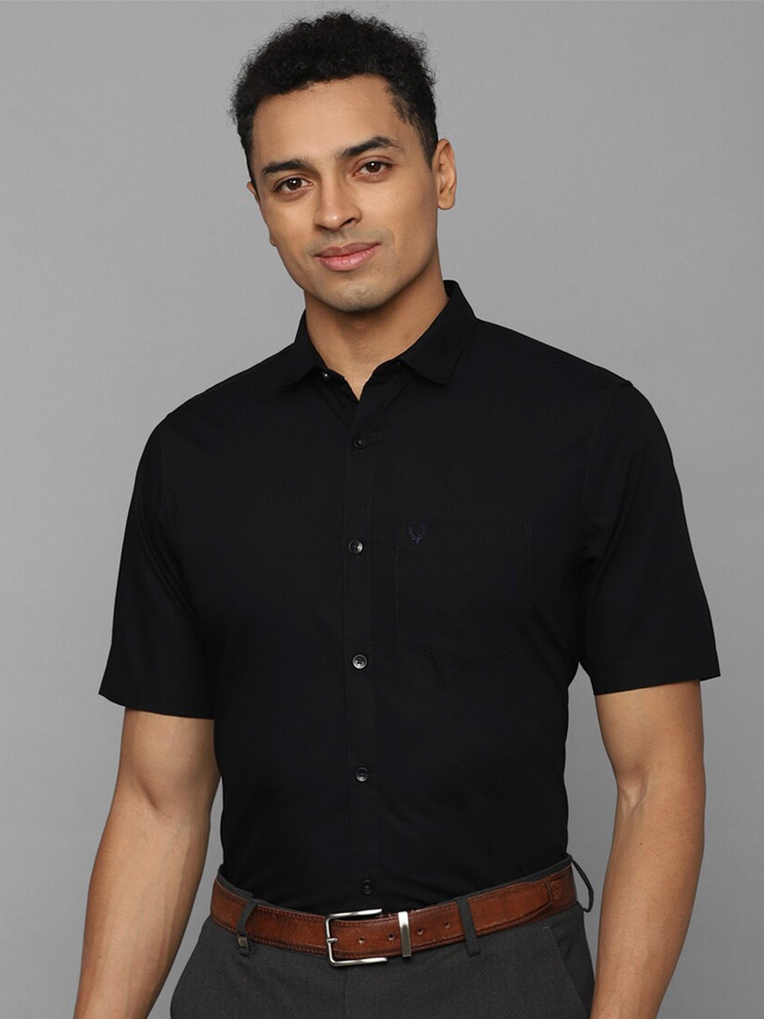 

Allen Solly Short Sleeves Pure Cotton Formal Shirt, Black
