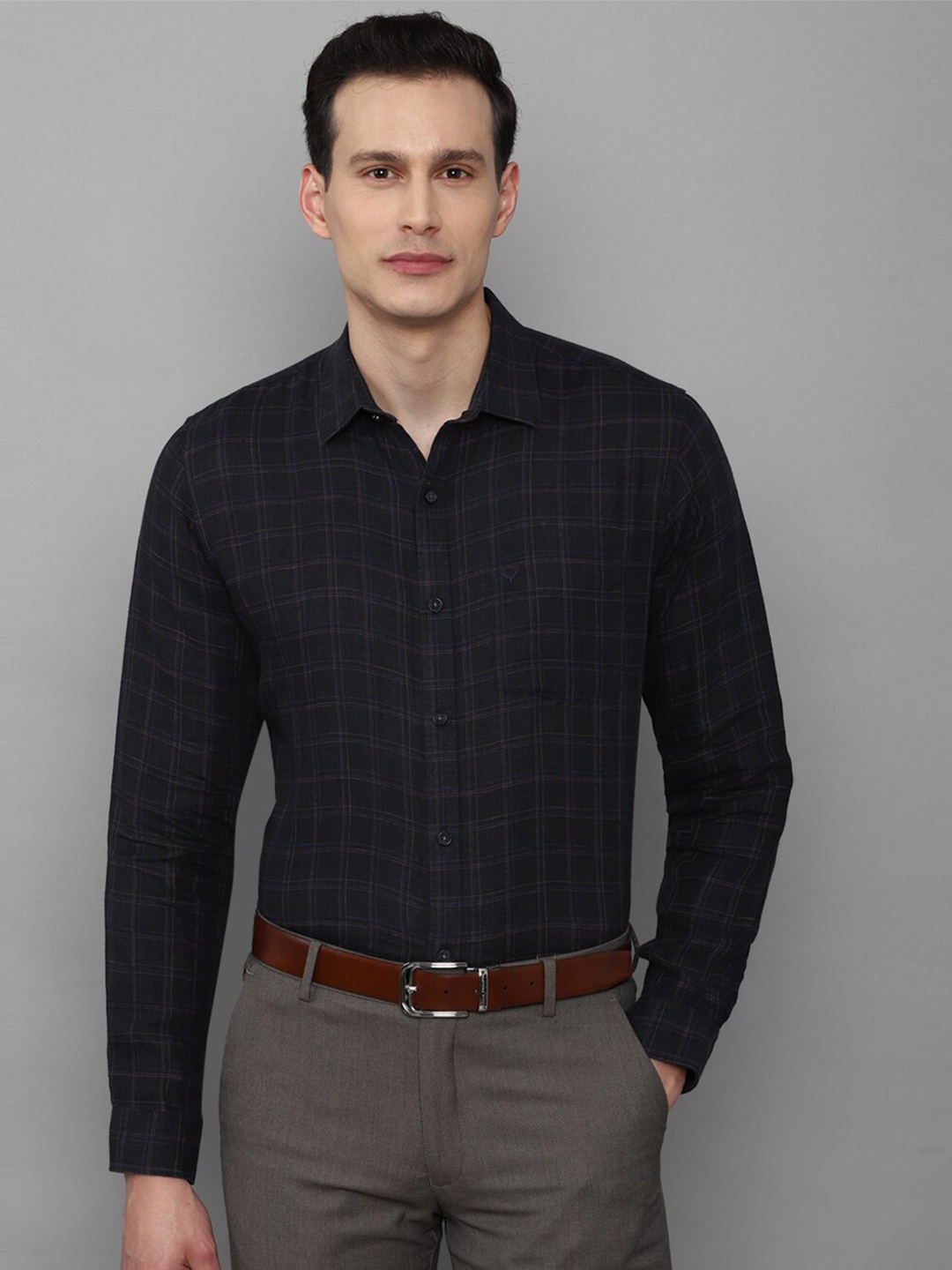 

Allen Solly Tartan Checked Long Sleeves Linen Formal Shirt, Black