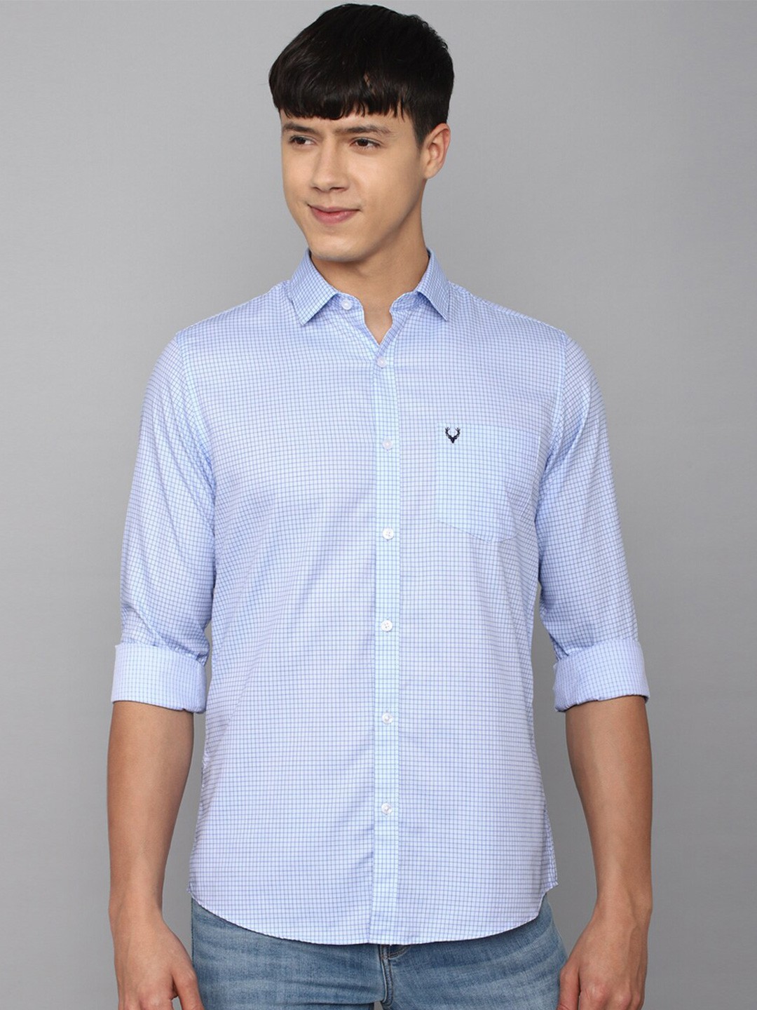 

Allen Solly Slim Fit Micro Checks Pure Cotton Casual Shirt, Blue